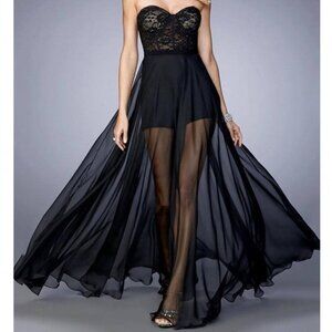 LA FEMME  Chiffon Gown with Sheer Lace Bodice 22324